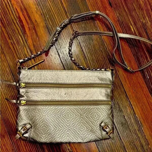Elliott Lucca Messina 3 Zip Leather Crossbody Bag Metallic Handbag Clutch Purse